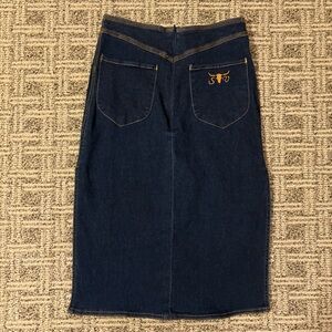 Vintage Cowboy Denim Skirt with Embroidered Pockets